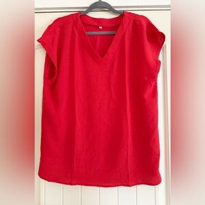 Red V-Neck Women's Top